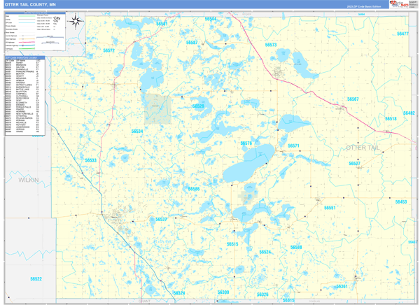 Otter Tail County, MN Wall Map Basic Style